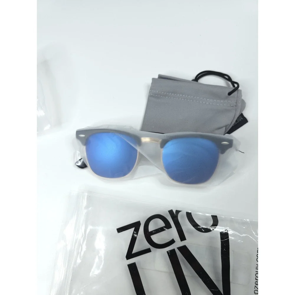 NWT ZeroUV Retro‎ Blue Black Oval Lens Sunglasses Microfiber Pouch